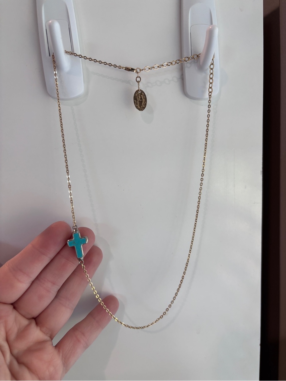 Vivian Tamayo Gold Plated Turquoise Cross Necklace